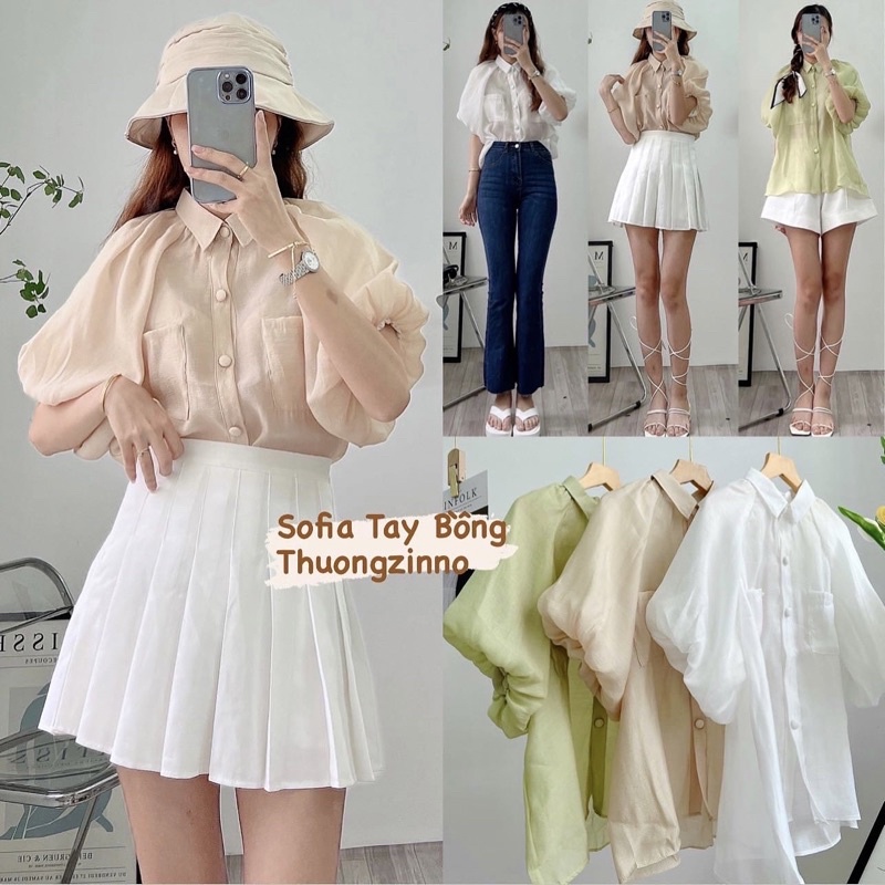 [Ảnh thật/Video]Áo sơ mi lụa Sofia cổ đức tay phồng sang sảnh Áo sơ mi nữ tính