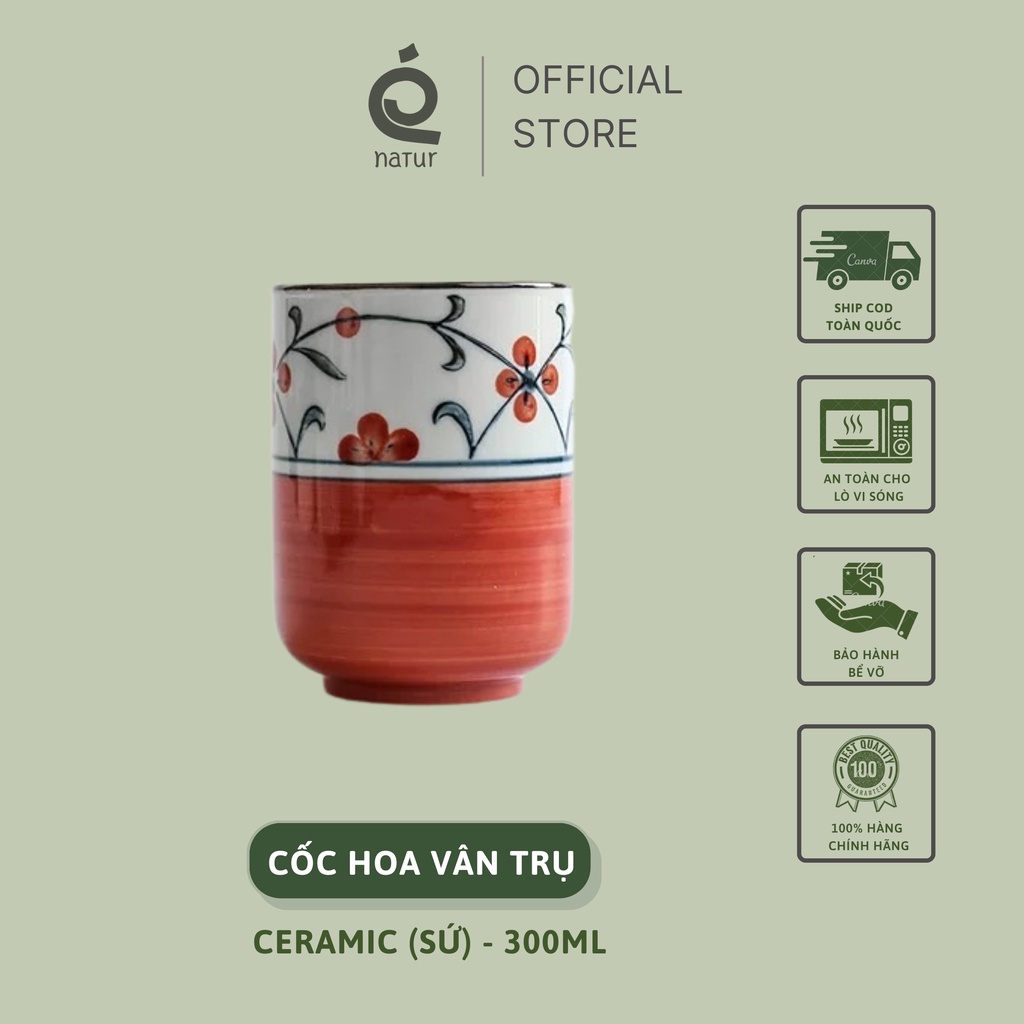 Cốc Hoa Vân phong cách Nhật thể tích 300ml uống trà xanh, trà hoa, nước vối