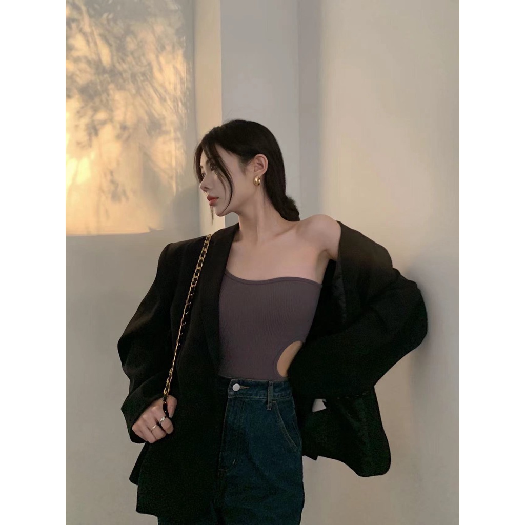Wittygirls_shop | Áo Hai Dây Ôm Dáng Thiết Kế Lệch Tà Sành Điệu