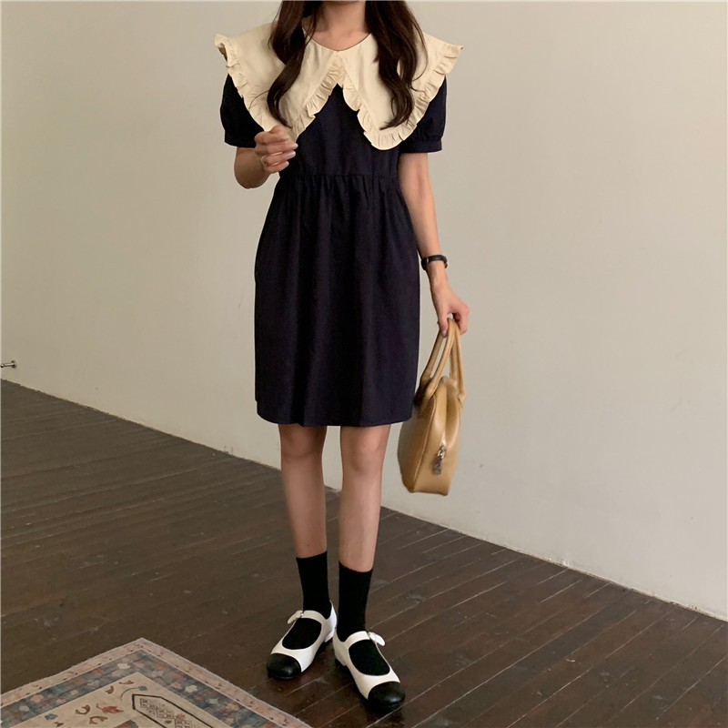 Đầm Nữ Cổ Thủy Thủ Dáng Rộng Xinh Xắn Phong Cách Retro Hàn Quốc 43673
