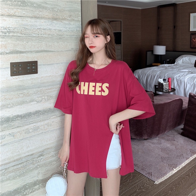 Áo thun ngắn tay in chữ phong cách Hàn Quốc thời trang mùa hè năng động cho nữ