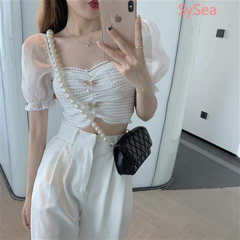 Áo Croptop Tay Ngắn Phối Ren Thời Trang Mùa Hè Cho Nữ