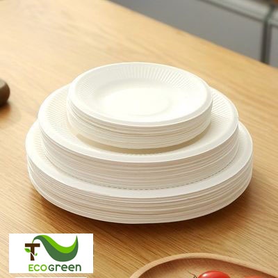 100 DĨA GIẤY, ĐĨA GIẤY tròn dùng một lần, đường kính 20/15/13cm an toàn, thân thiện môi trường - T2Ecogreen