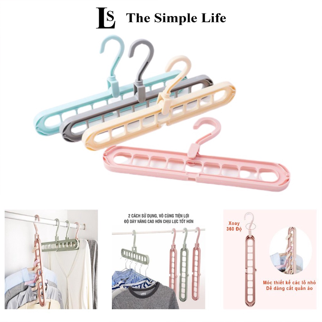 Móc treo quần áo đa năng thông minh 9 lỗ gấp gọn, móc phơi quần áo đa năng thu gọn 9 ô móc xoay 360 độ