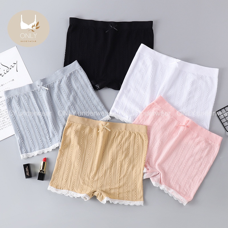 Quần Mặc Váy Dáng Đùi Cotton Cao Cấp Co Giãn 4 Chiều Kháng Khuẩn Gân Tăm Đính Nơ Túi Zip, Quần Lót Đùi ONLY.underwear