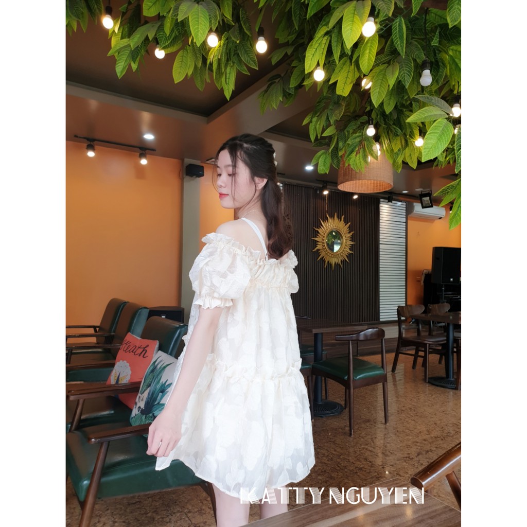 Đầm thiết kế dáng babydoll trễ vai KT216 (Tặng cài áo) | BigBuy360 - bigbuy360.vn