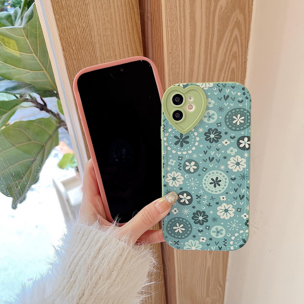Ốp Điện Thoại Tpu Silicon Mềm Bảo Vệ Toàn Diện Chống Sốc Họa Tiết Trái Tim Màu Xanh Lá Cho iPhone 13 12 11 Pro XS Max X XR 8 7 Plus