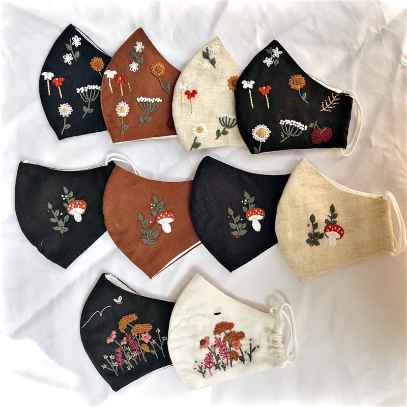 Khẩu trang An Vui linen 3 lớp thêu
