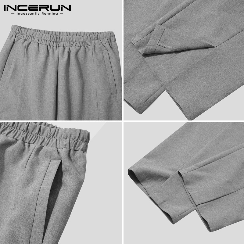 Quần INCERUN ống rộng thẳng lưng co giãn màu trơn thời trang cho nam