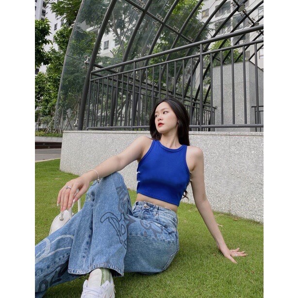 ÁO CROPTOP BA LỔ CHẤT THUN TĂM SỊN SÒ - 4BASIK ABL02