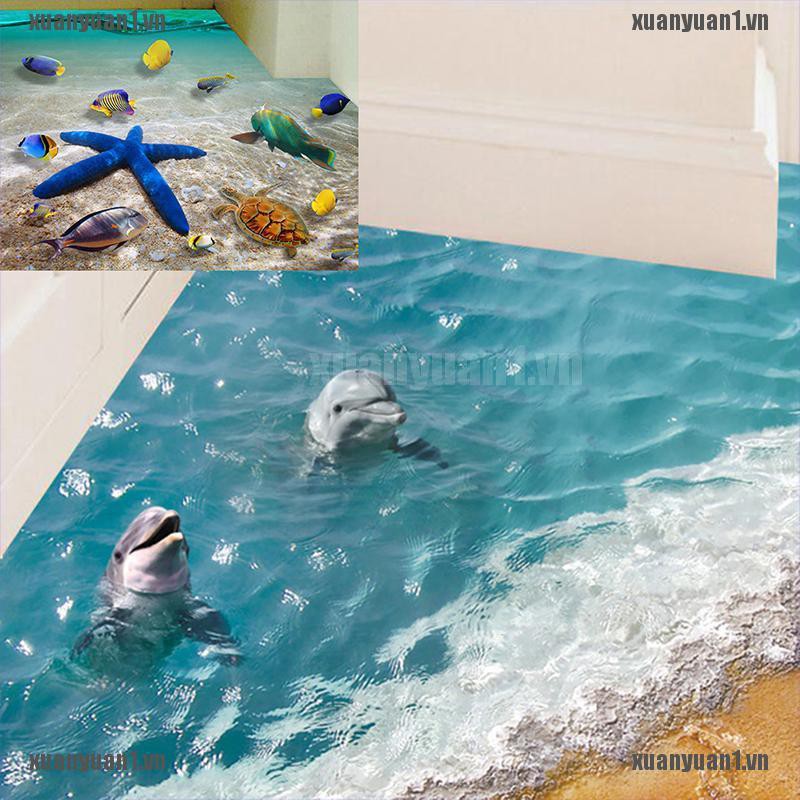 [XUANYUAN1] Sticker Dán Sàn Nhà Tắm Chống Nước Hình Cá Heo 3d Dễ Thương 60 * 90cm
