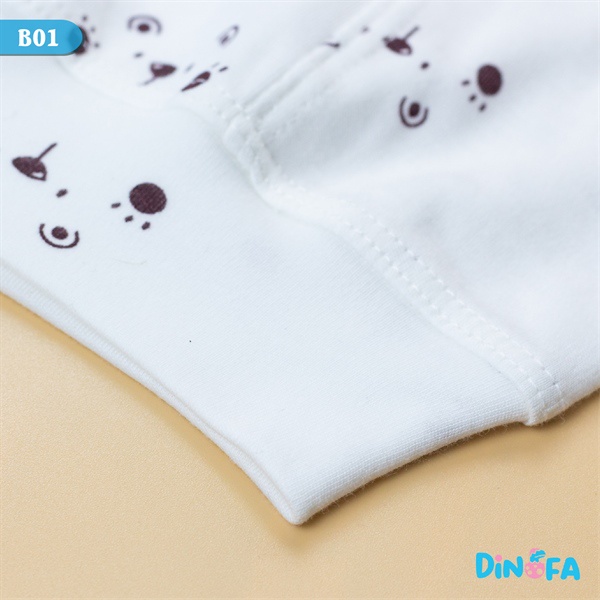 Bộ quần áo sơ sinh đồ bộ bé trai bé gái dài tay, cúc thẳng chất cotton, Set 4 món cho trẻ sơ sinh 0-3m hình gấu_B01