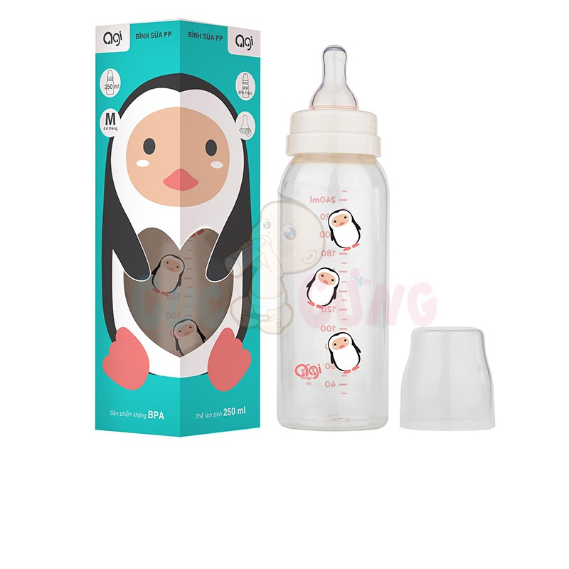 Combo 2 Bình sữa AGI Premium cổ thường 250ml Tặng 1 ty cùng size