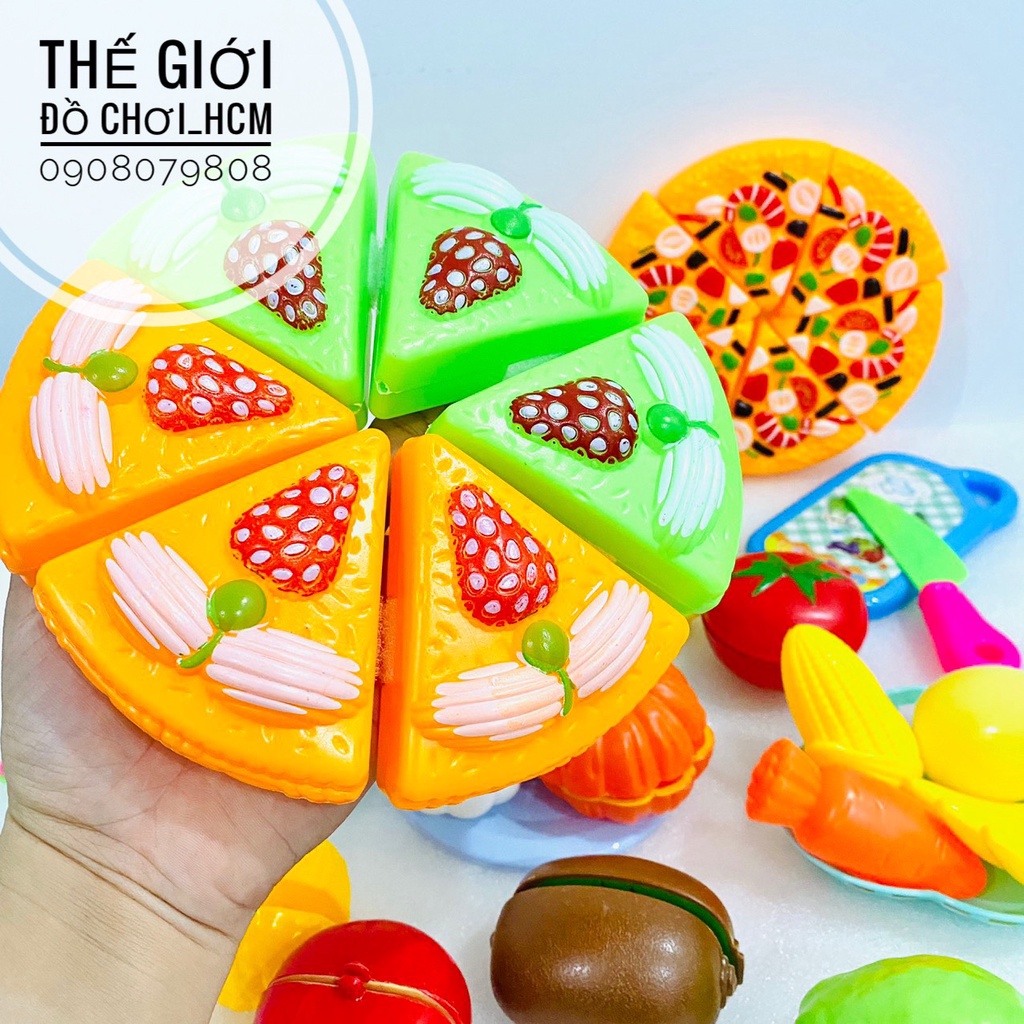 [SIÊU TO-CÓ GAI DÁN] Đồ chơi cắt thái hoa quả, trái cây, bánh pizza 56 CHI TIẾT dành cho bé thích nấu ăn, nhà bếp 88