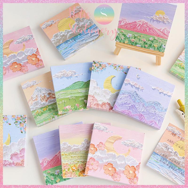 [HOTIS] [16 MẪU] Tệp 80 tờ giấy ghi chú tranh phong cảnh, giấy note hình thú đáng yêu - 8x8cm
