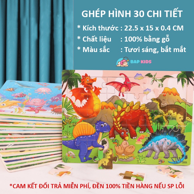 Đồ Chơi Lắp Ráp Tranh Ghép Gỗ 30 Miếng Tranh Ghép Hình Nhiều Chủ Đề Cho Bé BK03