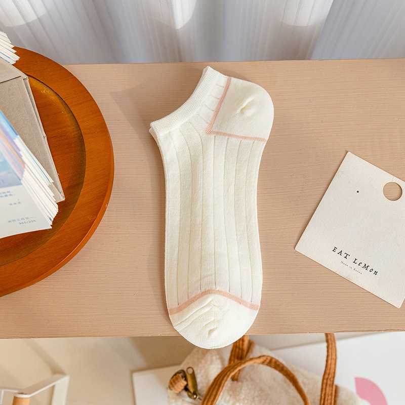 Trắng - Vớ nữ cổ ngắn vớ cotton co giãn loại dày xịn tone màu cam trắng