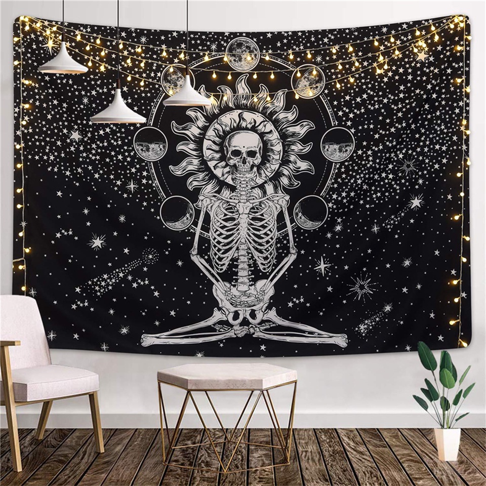 Thảm Treo Tường Trang Trí Hình Mèo / Bài Tarot / Hoa Mandala Bohemia Màu Vàng Kim