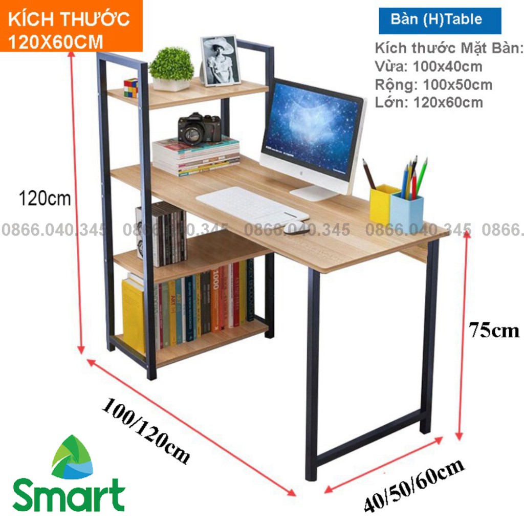 Bàn làm việc khung sắt kèm giá sách sơn tĩnh điện chịu lực cao, bàn vi tính hoặc bàn học, làm việc lắp ráp dễ dàng