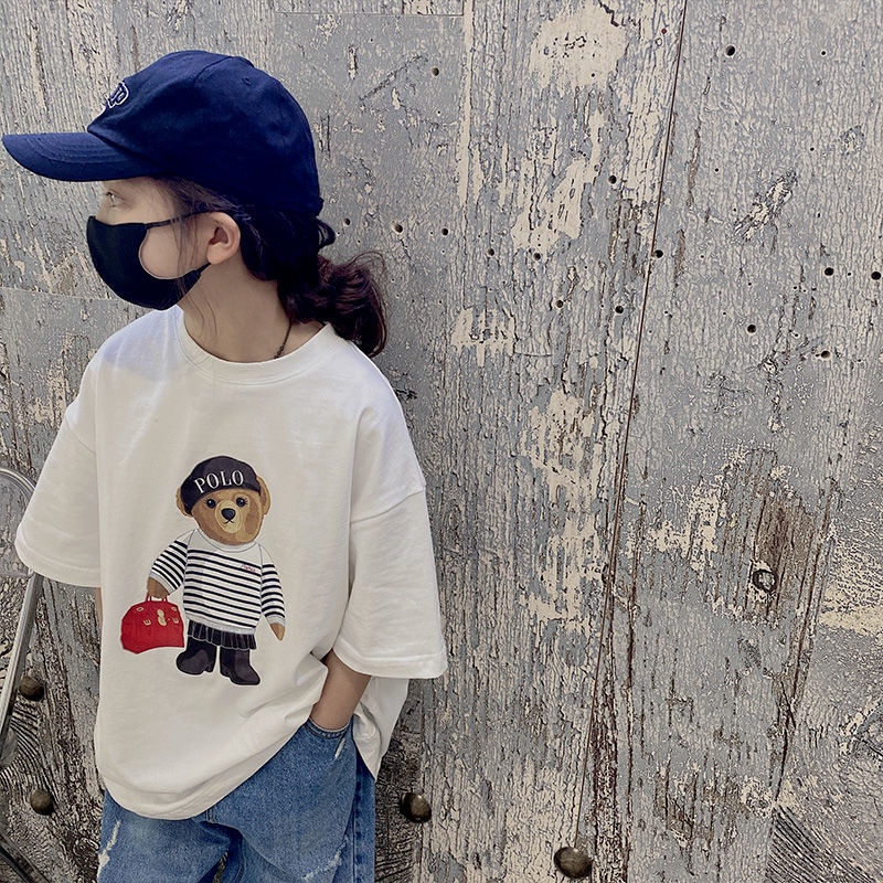 Áo Thun Dáng Rộng Tay Ngắn In Họa Tiết Gấu Hoạt Hình Phong Cách Hàn Quốc Thời Trang Xuân Hè Hàng Mới Dành Cho Trẻ Em 2022