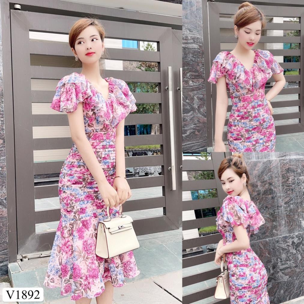 Váy hoa thiết kế V1892 - Đẹp Shop DVC - Kèm ảnh thật trải sàn do shop tự chụp chính hãng