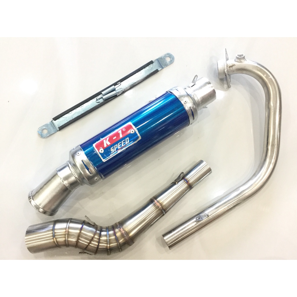 Bộ pô K1 XANH full cổ cong 2 KHÚC INOX 304 WAVE, SI, CUP, DREAM, EXCITER, WINER, SONIC, RAIDER FI, SATRIA, GSX