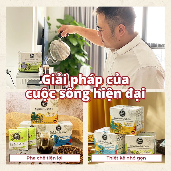 Cà phê phin giấy nguyên chất Supreme Coffee pha chế tiện lợi 100% Arabica Konnai Coffee phù hợp đi làm, đi học, đi du lị