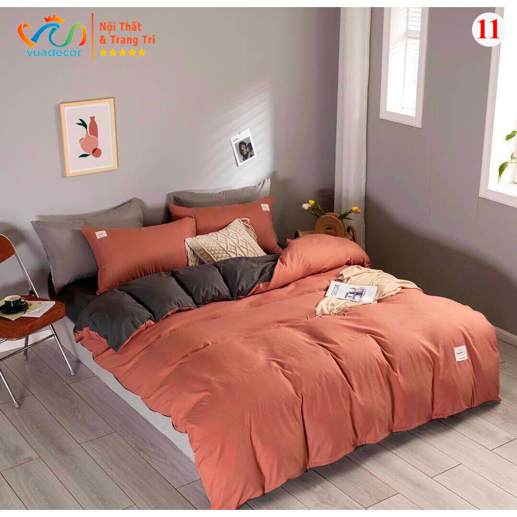 Set vỏ chăn ga gối cotton VUADECOR màu trơn trang trí, decor phong ngủ phong cách Hàn Quốc cao cấp