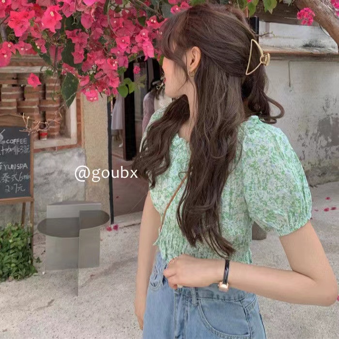 Áo Trễ Vai Tay Phồng Họa Tiết Hoa Phong Cách retro Dành Cho Nữ