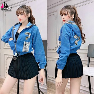 Áo khoác nhung nữ gân tăm cao cấp phối hoạ tiết caro mẫu mới siêu hot