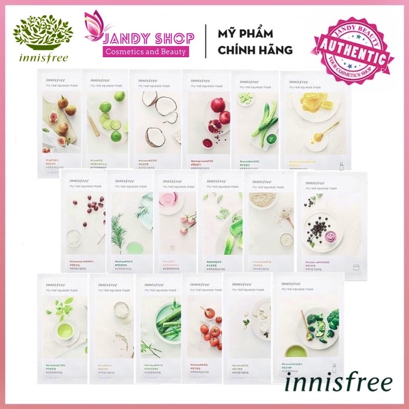 Combo 20 mặt nạ Innisfree My Real Squeeze Mask mix ngẫu nhiên , combo 20 mask innisfree, combo 20 mặt nạ Hàn Quốc