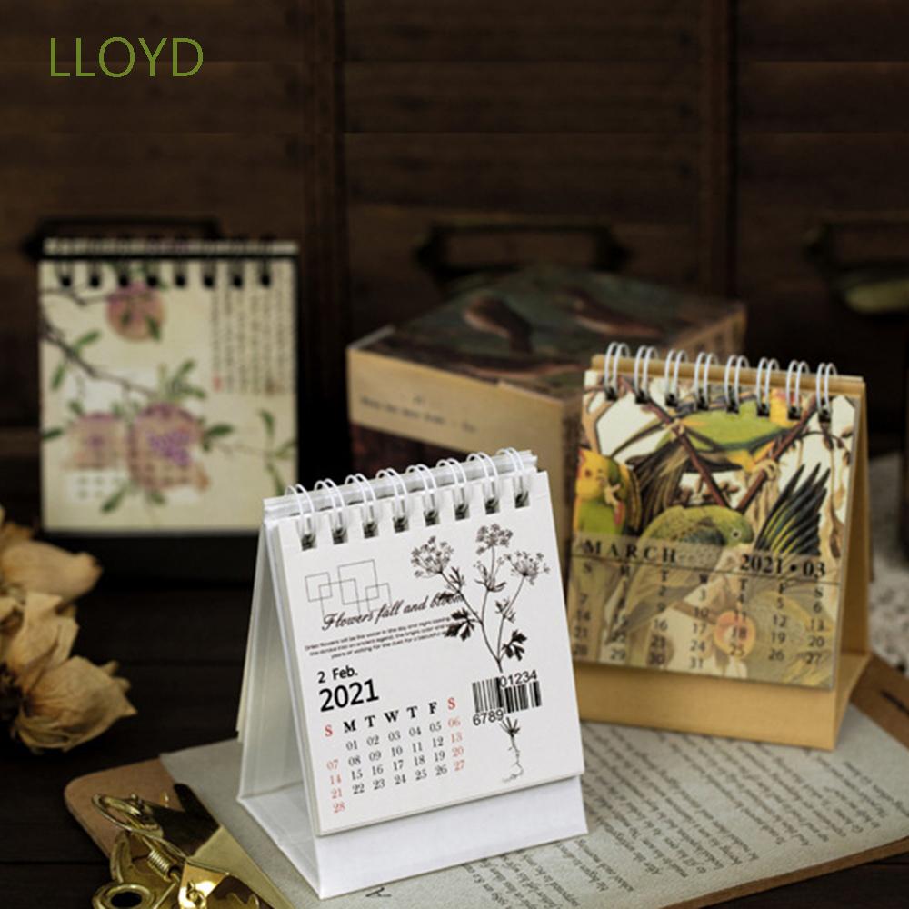 LLOYD Portable Oil Painting Coil Calendar 16 Design Desktop Decoration 2021 Desktop Calendar Timetable Mini School Office home Yearly Agenda Dates Reminder Organizer Office Supplies Daily Schedule