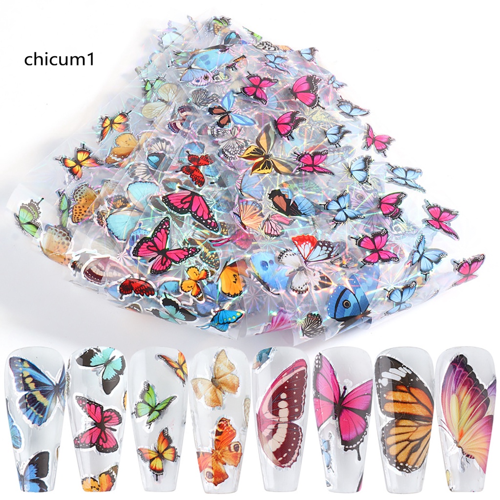 Set 20 Miếng Dán Móng Tay Hình Bướm &amp; Bầu Trời Sao