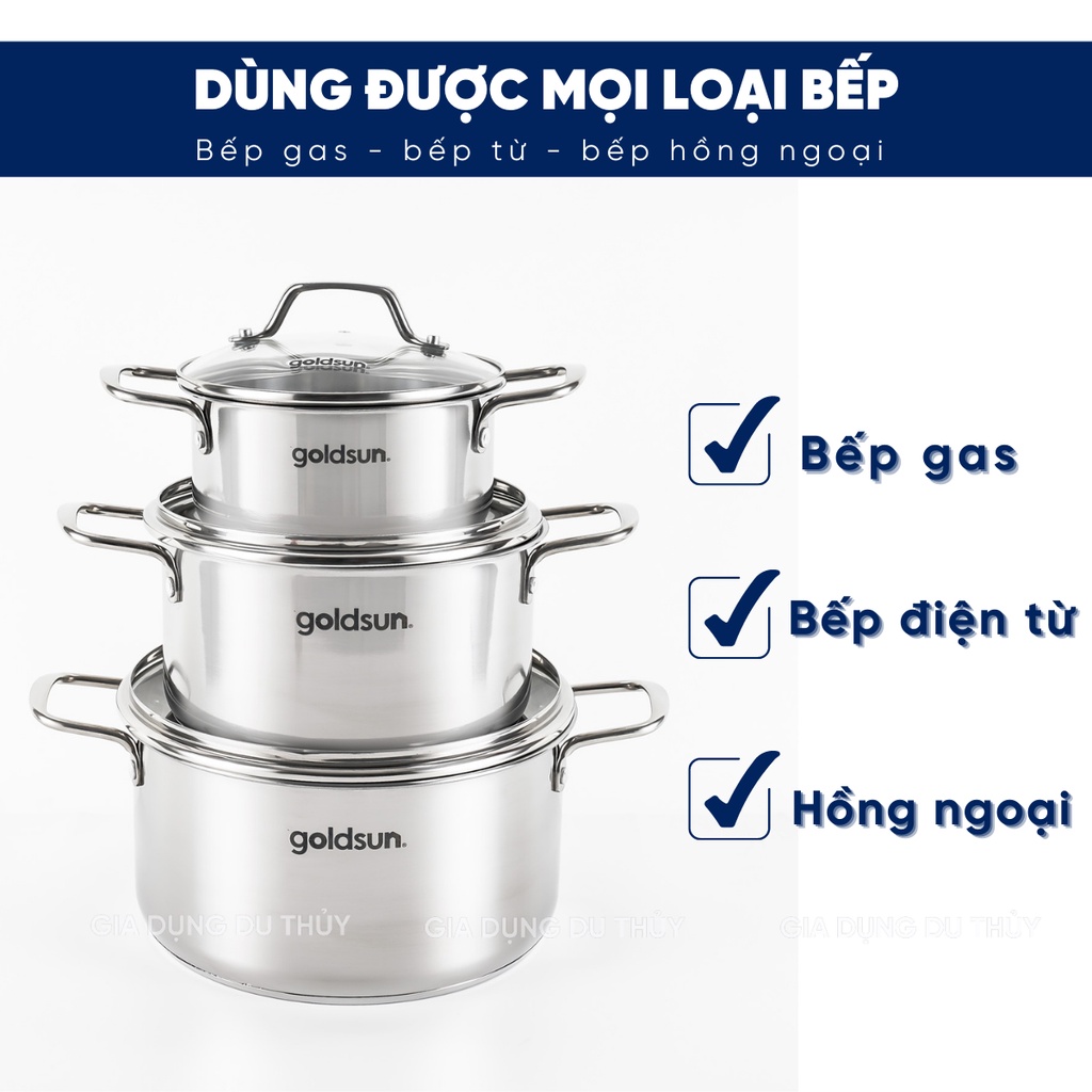 Bộ nồi inox 304 cao cấp dùng được mọi loại bếp, đáy 3 lớp, chất liệu inox cao cấp an toàn nắp kính cường lực chịu nhiệt