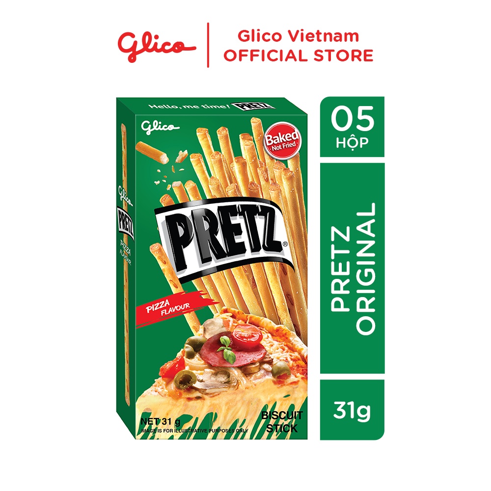 Bánh que nướng giòn vị pizza GLICO Pretz Pizza Flavour 31g (Combo 5 hộp)