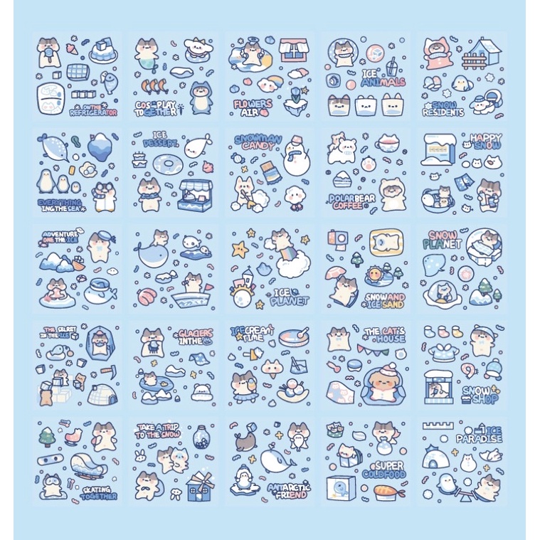 Sticker cute/Set hộp 200 tấm sticker hình dán dễ thương SNOWMAN! trang trí sổ planner bullet journal Tẻn Tẻn