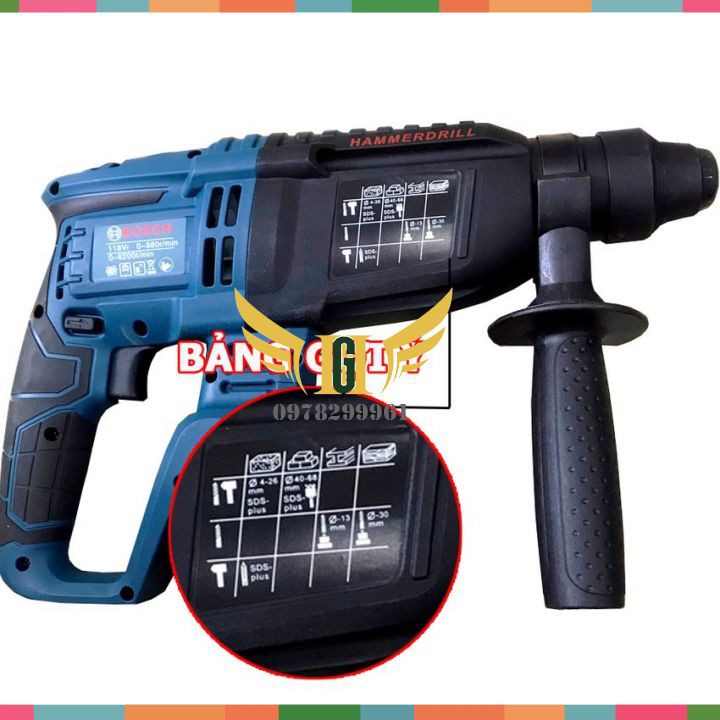 [ SIÊU KHỎE ] Máy Khoan Đục Bê Tông Dùng Pin 3 Chức Năng Bosch 118V+Tặng Mũi Khoan Đục Như Hình