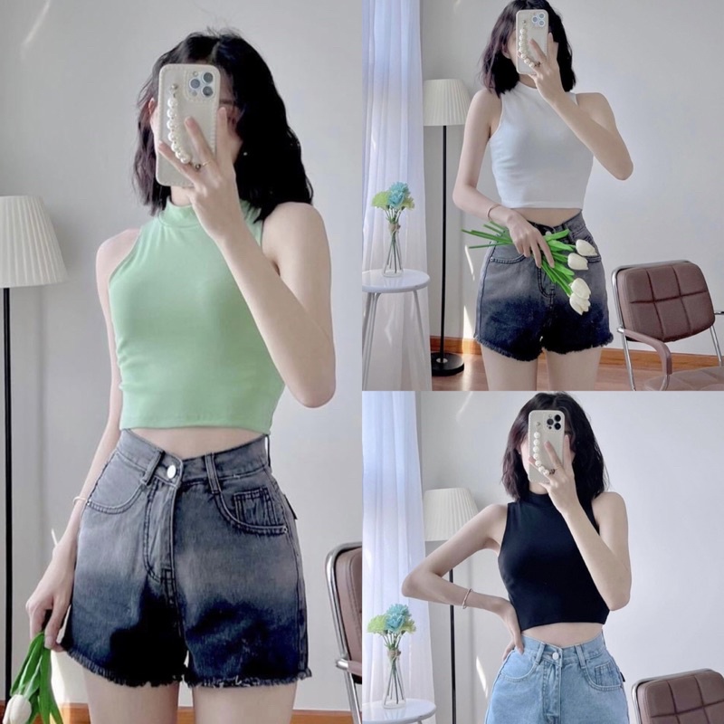 ÁO BA LỖ TRƠN CROPTOP CỔ LỌ, CỔ CAO ÔM BODY CHIZISHOP NHIỀU MÀU CRT333