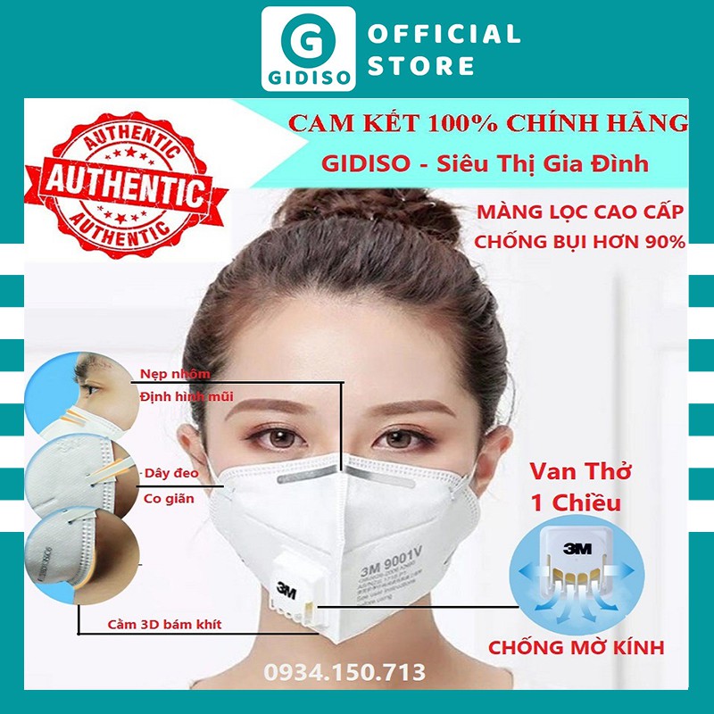 Khẩu trang 3M N9001V có van thở chống bụi mịn PM2.5, chống khuẩn, bảo vệ sức khoẻ