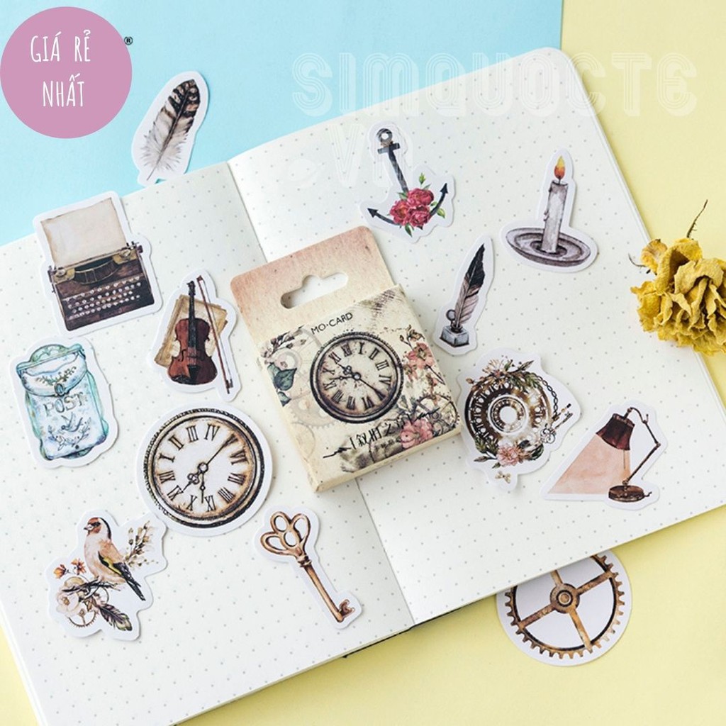 Hộp 46 nhãn dán phong cách cổ điển dùng trang trí sổ tay DIY ST97