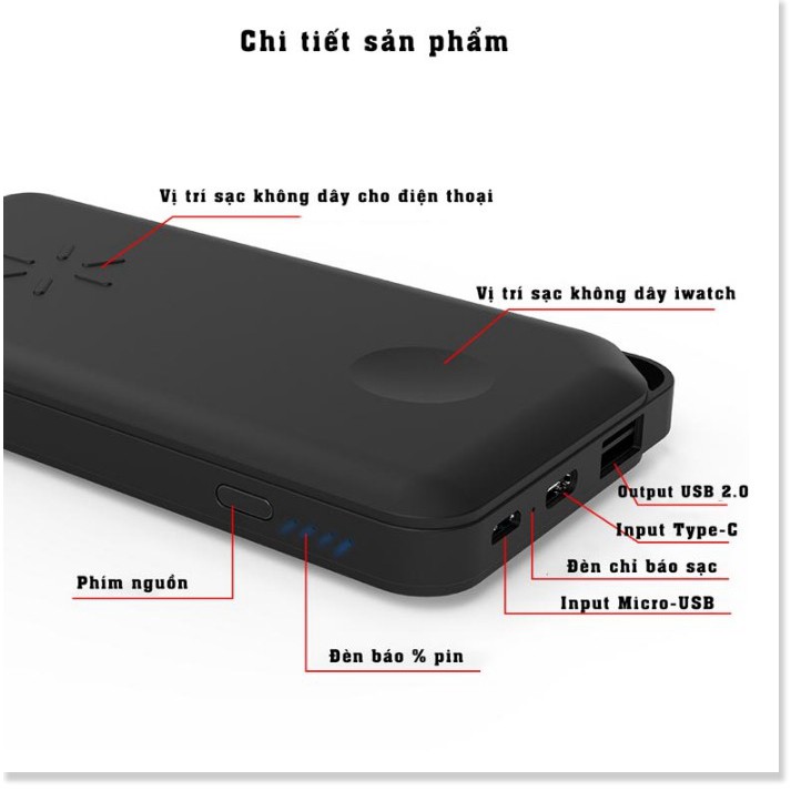 🇳 🇪 🇼®️ Pin sạc dự phòng không dây 10000mAh 2in1 W6  Iphone Apple Watch