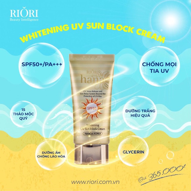 Kem chống nắng Whitening UV Sun Block Cream RIORI HANA Nhập Khẩu Hàn Quốc