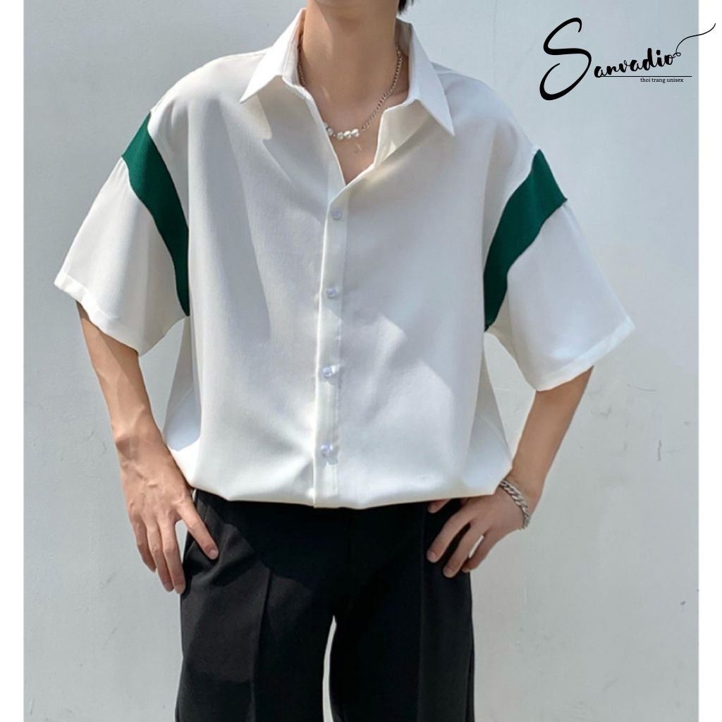 Áo Sơ Mi Nam SANVADIO Áo Sơ Mi Tay Lỡ Form Rộng Phối Màu Chất Lụa Hàn Mềm Mại Thoáng Mát Thấm Hút Mồ Hôi ASM 46