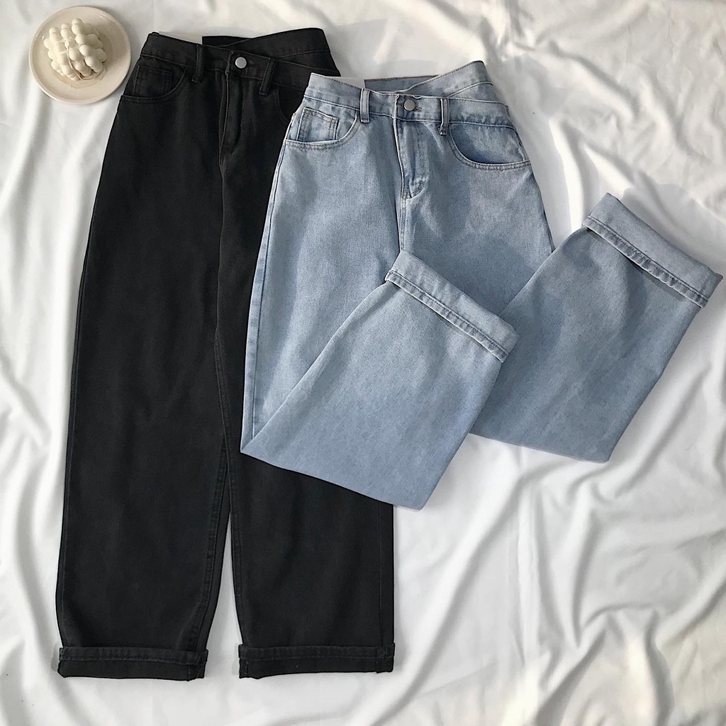 Quần Jeans Nữ Ống Suông Cạp Đỉa JEM CLOSET Quần Baggy SEFAN Có Hai Màu Xanh Và Đen Chất Dày Dặn Dễ Mix Đồ - 2805 | BigBuy360 - bigbuy360.vn