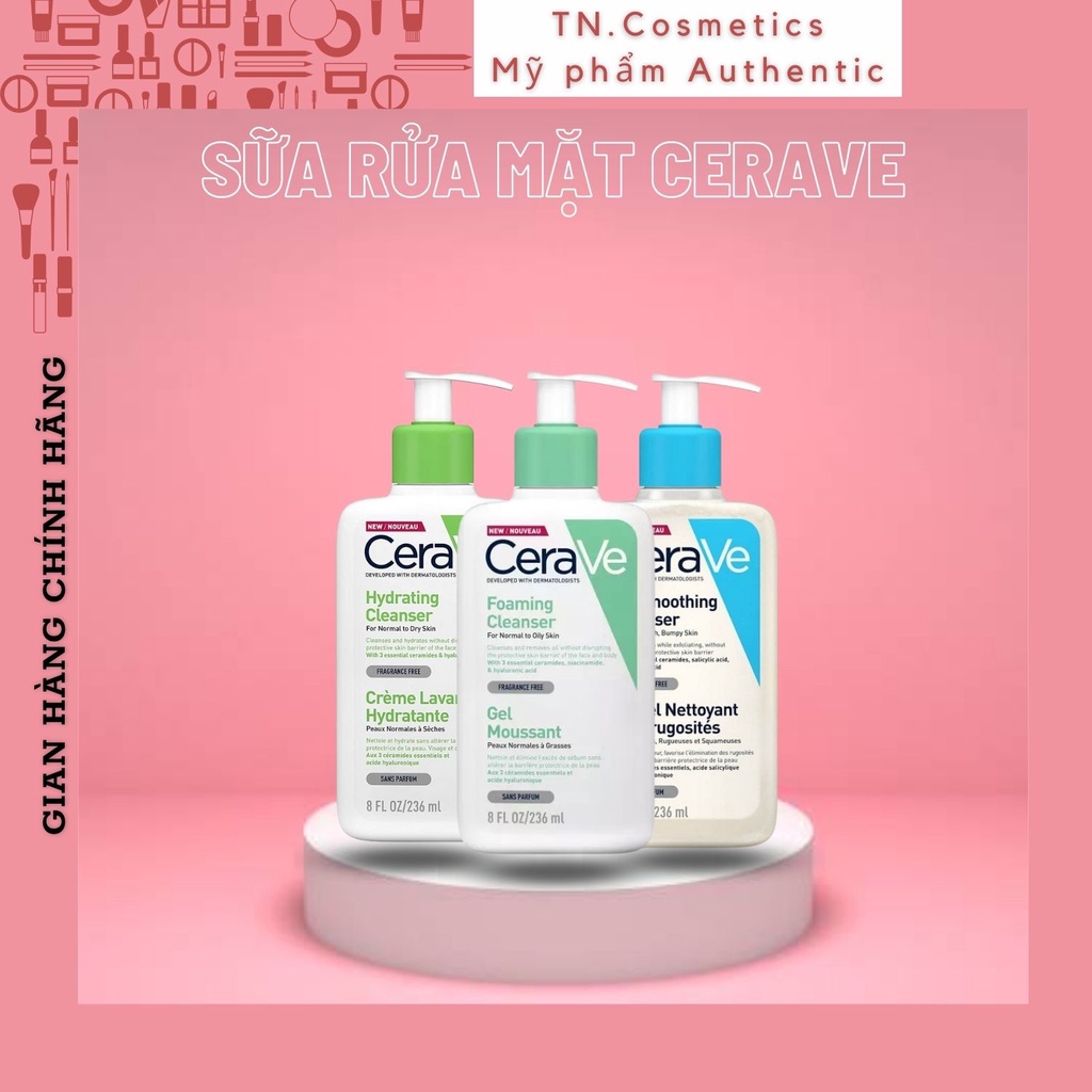 Sữa Rửa Mặt Dịu Nhẹ Dành Cho Da Dầu, Da Nhạy Cảm Cerave 236ml, 473ml SMR492