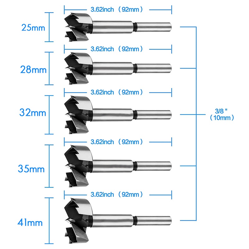 Bộ 5 Mũi Khoan Gỗ Lỗ Phẳng 3 / 8inch Chuyên Dụng