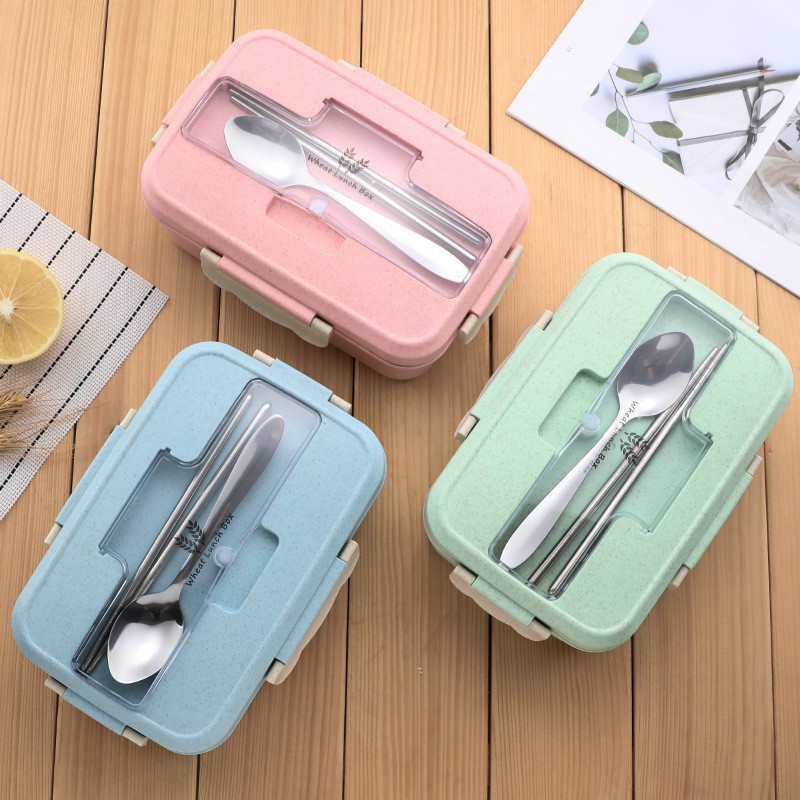 HỘP CƠM LÚA MẠCH TẶNG KÈM ĐŨA,THÌA INOX | BigBuy360 - bigbuy360.vn