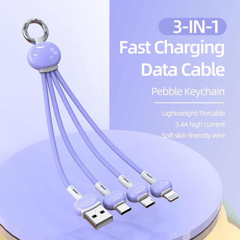 Cáp sạc nhanh Hdoorlink 3 trong 1 type-c dạng móc khóa tiện dụng thích hợp cho Samsung Android