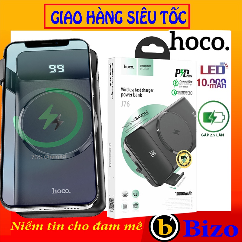 ⚡SẠC NHANH 20W⚡ Pin sạc dự phòng không dây sạc Nhanh Hoco J76 10.000mAh QC3.0 và PD20W cục sạc dự phòng, sạc du phong