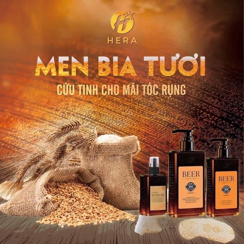 Bộ 3 sản phẩm men bia tươi Hera Dầu gội+ dầu xả+ tinh dầu mọc tóc
